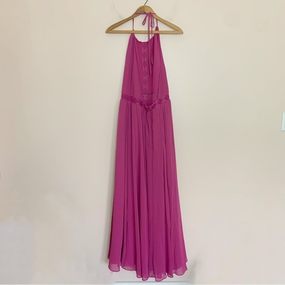 NWT New Dress the Population Odette Maxi Halter Neck Layered Dress in Hibiscus - Picture 3 of 5
